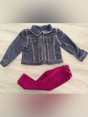Gymboree Girls 2-3T Soft Jean-Style Jacket & Jumping Beans Glitter Leggings 3T